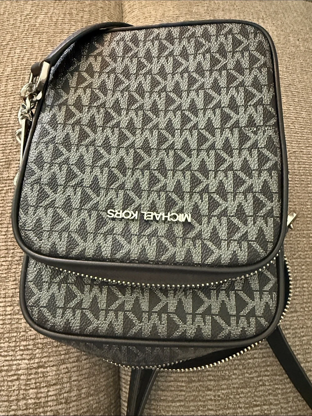 Michael Kors Black Logo Belt Bag with Silver Hardware